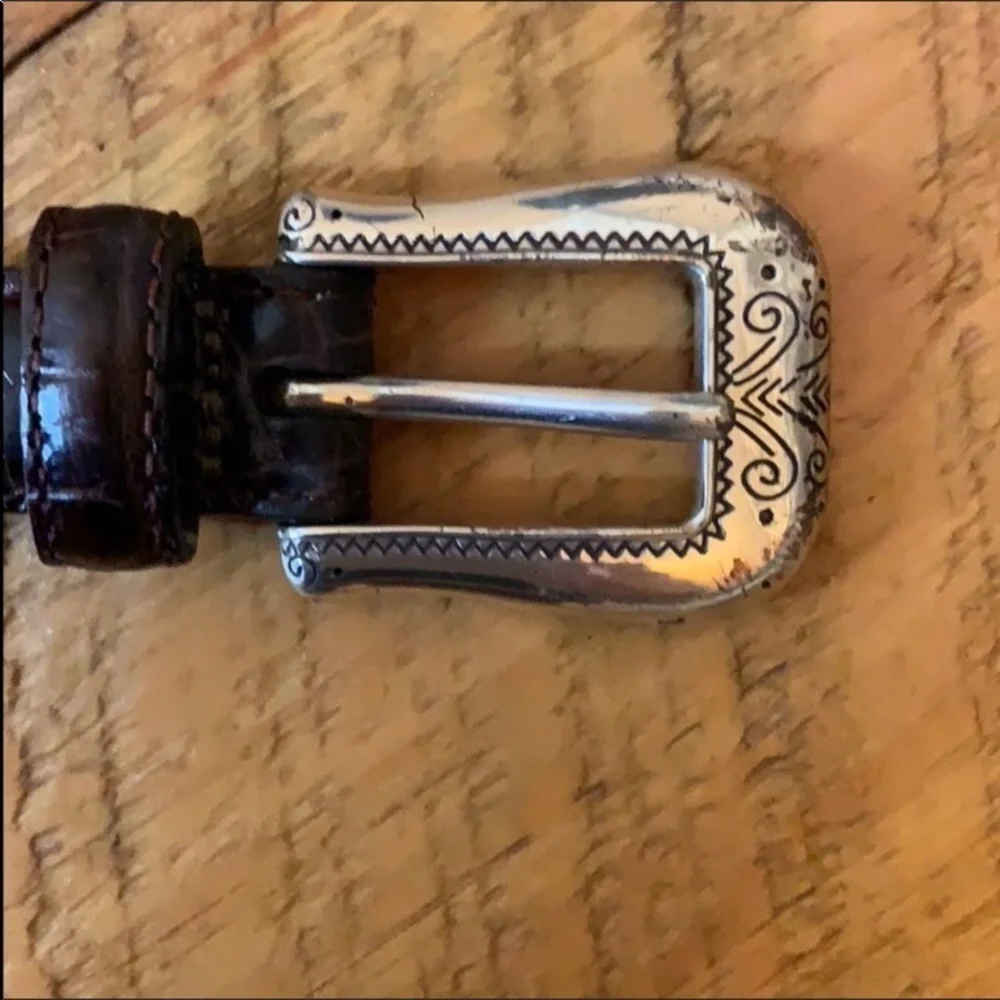 Brighton embossed & braided brown leather belt Medium